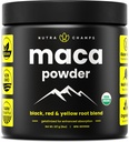 Poudre de maca biologique - Mélange de maca cultivé péruvien avec des racines jaunes, noires et rouges - Gélatinisé pour une biodisponibilité supérieure - Naturel, végétalien et non-OGM, 8oz