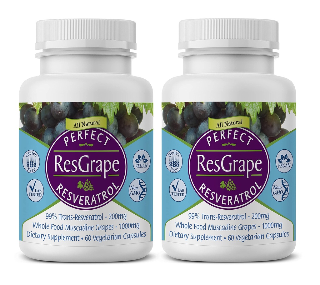 Suppléments parfaits – Résvératrol parfait – 60 capsules – Raisins trans-résvératrol et muscadine biologique - 2 packs