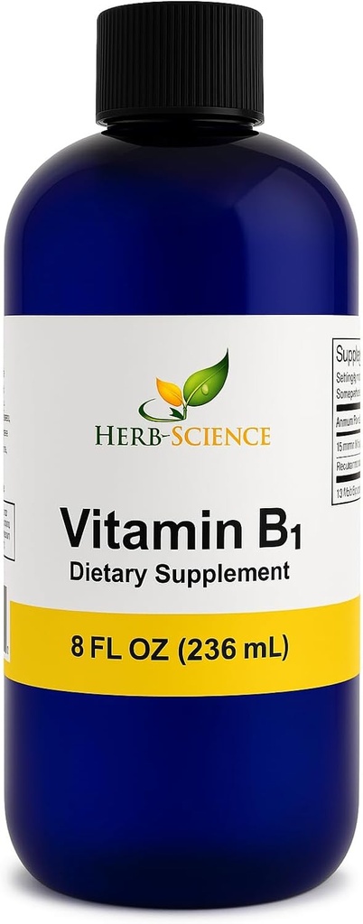 Liquid Vitamine B1 gouttes - Supplément quotidien de Thiamine pour soutenir la digestion, système nerveux, santé cardiaque, soulagement du stress, booster d'énergie naturelle - 500% DV, 288 portions par bouteille - 8 fl. oz