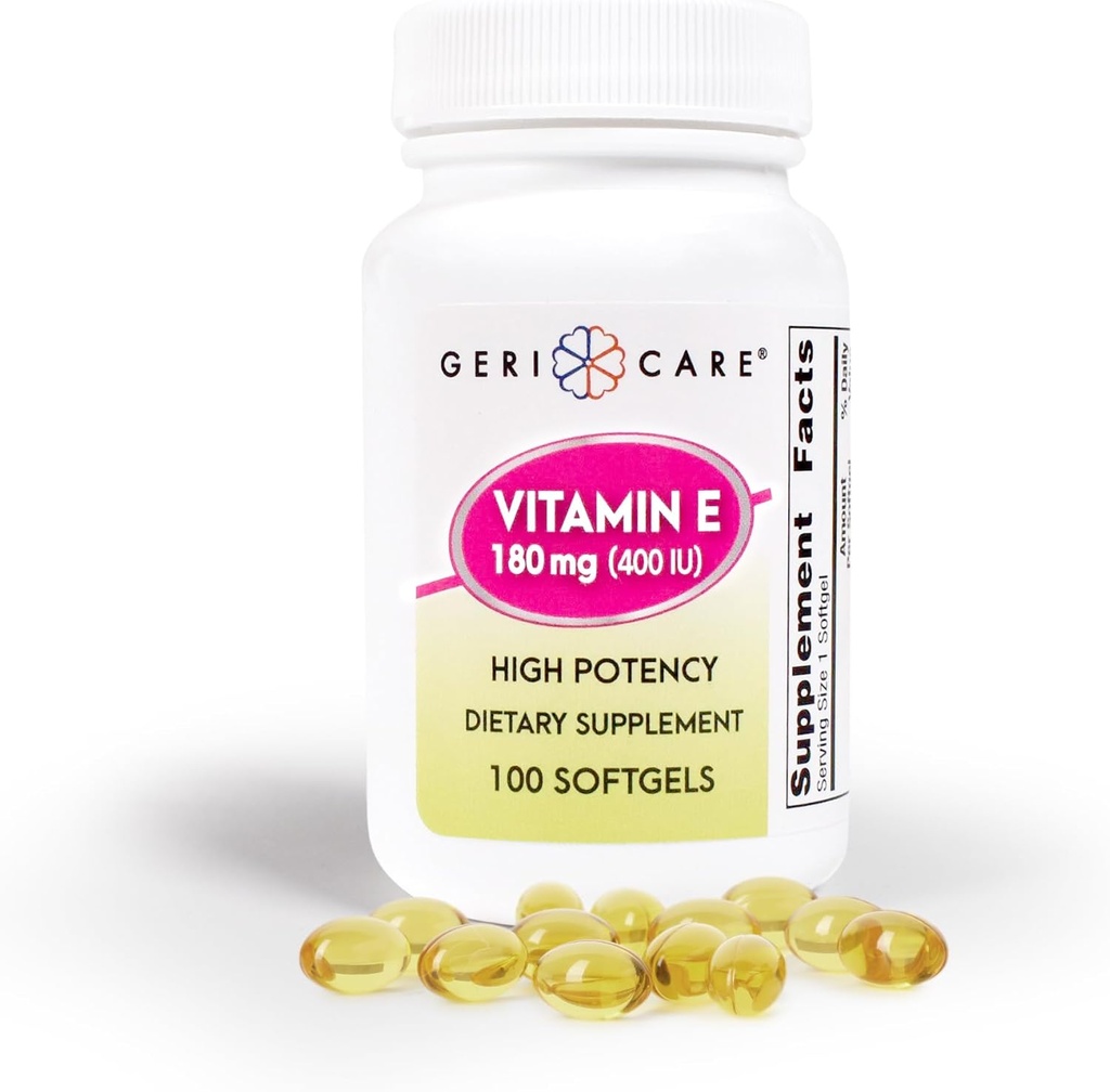 GeriCare Capsules de vitamine E à haute capacité – 400 UI pour le soutien de la peau et de l'immuno, 180mg.