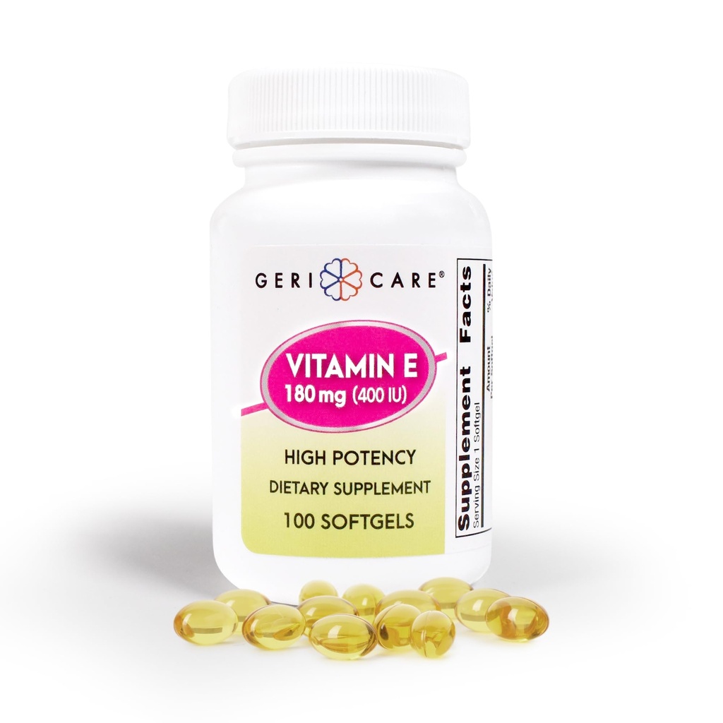 GeriCare Capsules de vitamine E à haute capacité – 400 UI pour le soutien de la peau et de l'immuno, 180mg.