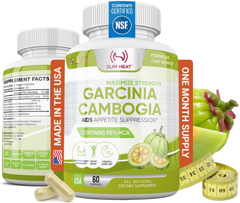 Extrait 100% pur de Garcinia Cambogia avec 95% HCA - Manage Food Cravings - Meilleur bloqueur de glucides pour les femmes et les hommes - Max Strength Garcinia Cambogia Pills Raw Diet Made in USA - 60 Capsules de Veggie