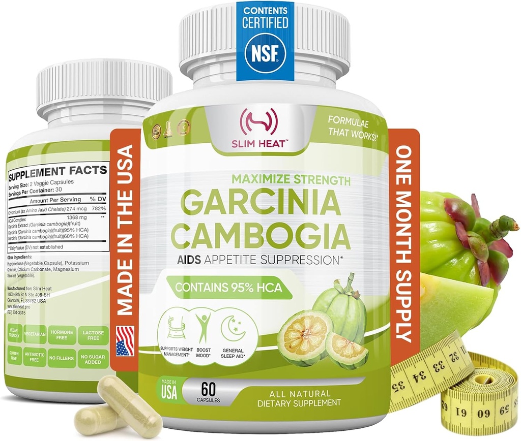 Extrait 100% pur de Garcinia Cambogia avec 95% HCA - Manage Food Cravings - Meilleur bloqueur de glucides pour les femmes et les hommes - Max Strength Garcinia Cambogia Pills Raw Diet Made in USA - 60 Capsules de Veggie