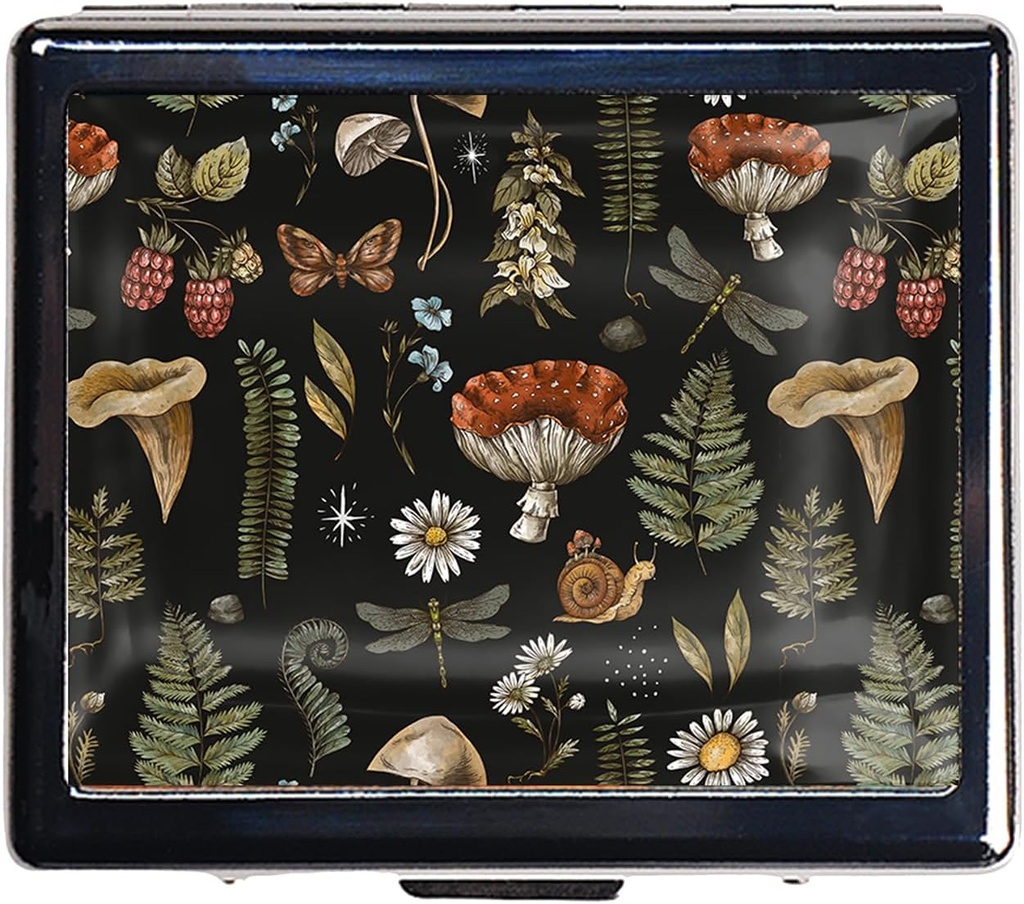 7 Jours Chromed Silver Pill Organizer with Mirror Inside Has 8 Compartiments séparés Rectangle 7 Jours Pill Box Pill Case (Automn Harvest Woodland Champignons)