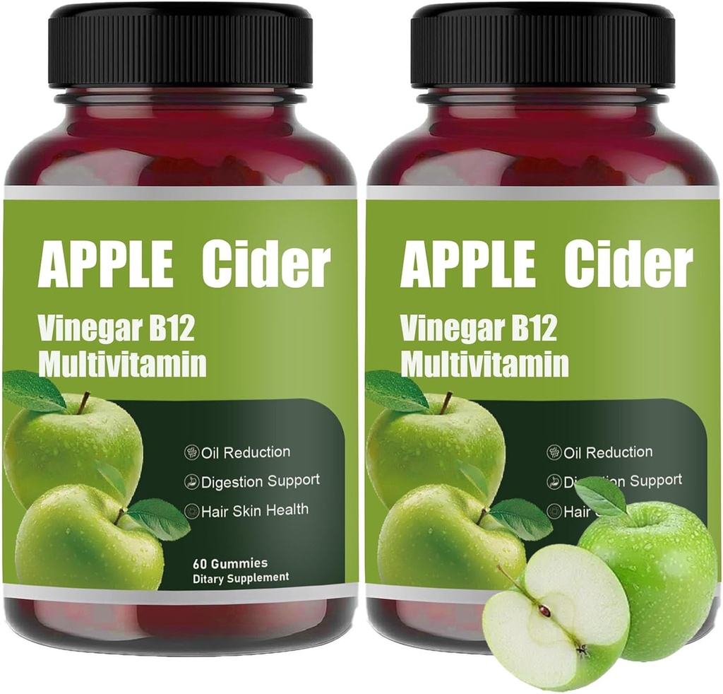 Vinaigre de cidre de pomme B12 Gummées multivitamines, Gummées de cidre de pomme biologique, 60 Gummées supportent les niveaux d'énergie normaux et le soutien de la santé Gut Burning (2)