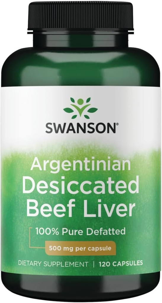Swanson 100% Defatté pur Foie de boeuf déshydraté 500 Milligrammes 120 Capsules