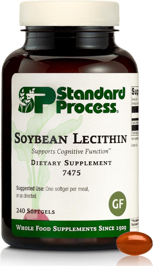 Standard Process Soybean Lecithin - Brain Health Support Supplement - Nutritional Whole Food-Based Supplement with Essential Fatty Acids from Soybean Lecithin - 240 Softgels