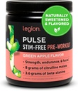 LÉGION Pulse Pre Workout Supplément - Tous les oxydes naturels de pré-entraînement boisson pour stimuler l'énergie, libre de créatine, naturellement sucré, Beta Alanine, Citrulline, Alpha GPC (Caffeine Green Apple)