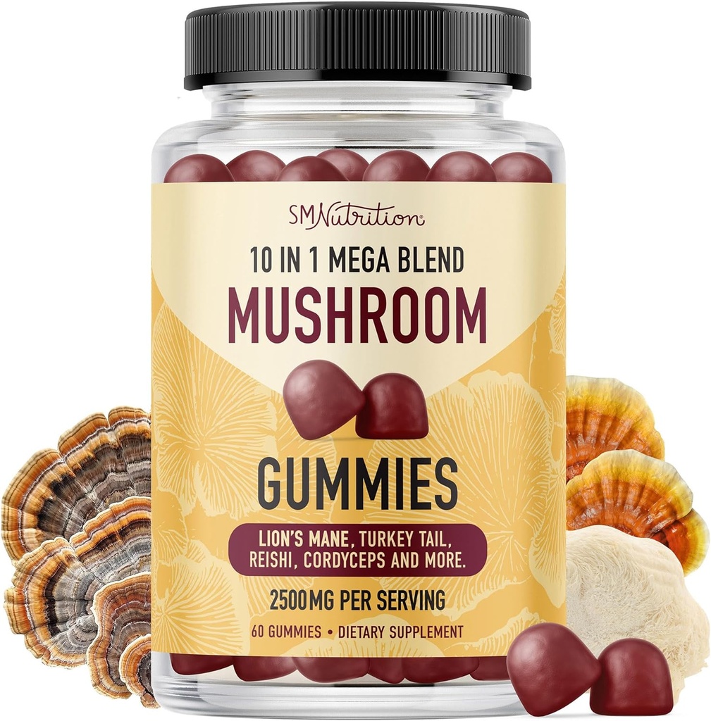 Gummies de champignons pour les adultes avec Lions Mane, Turkey Tail, Reishi, Cordyceps, Chaga & Maitake