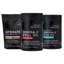 Recherche sportive Huile de krill de l'Antarctique Omega 3 Mini-Softgels 500mg avec des Phospholipides, Choline, Astaxanthine, Triple Strength Omega 3 Huile de poisson sans Burpless 1250mg, sans sucre multi-arômes électrolytes hydratants
