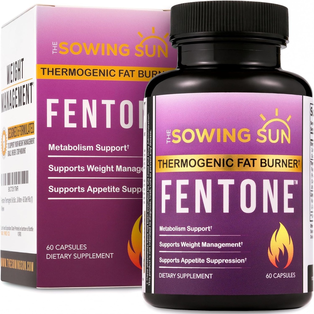 Fentone Thermogénique Fat Burner Energy Booster, Suppresseur d'appétit, cliniquement étudié Perte de poids, Brûlure de graisse, Phényléthylamine HCl, L- Carnitine, Cétones - 60 pilules de régime (1)