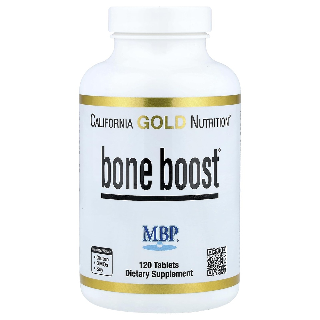 California Gold Nutrition Bone Boost Supplément, Soutien à la santé des os, Mélange de nutriments avec le calcium et la vitamine D, Végétarien Friendly, sans gluten, non-OGM, 120 comprimés