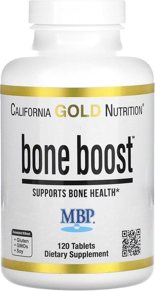 California Gold Nutrition Bone Boost Supplément, Soutien à la santé des os, Mélange de nutriments avec le calcium et la vitamine D, Végétarien Friendly, sans gluten, non-OGM, 120 comprimés