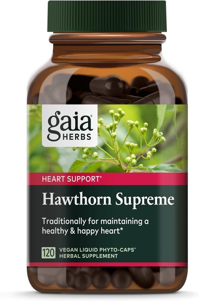 Gaia Herbes Hawthorn Supreme - supplément de baies d'épine - avec des herbes traditionnellement utilisées pour soutenir la santé cardiaque* - 120 phytocapsules liquides véganes (approvisionnement de 60 jours)