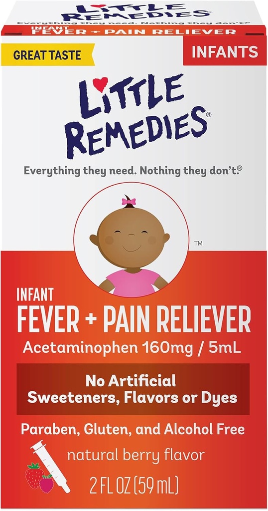 Petit remède pour la médecine infantile, la fièvre infantile et le soulagement de la douleur avec l'acétaminophène, Berry Flavor, 2 Fl Oz
