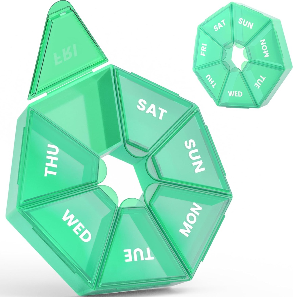 Organisateur hebdomadaire de pilules, 2 packs Portable Pill Box Medicine case 6 Couleurs (Sept jours) Nouvelle édition pour Vitamine/Huile de poisson/Pills/Supplements-Arthrite Friendly (Cyan)