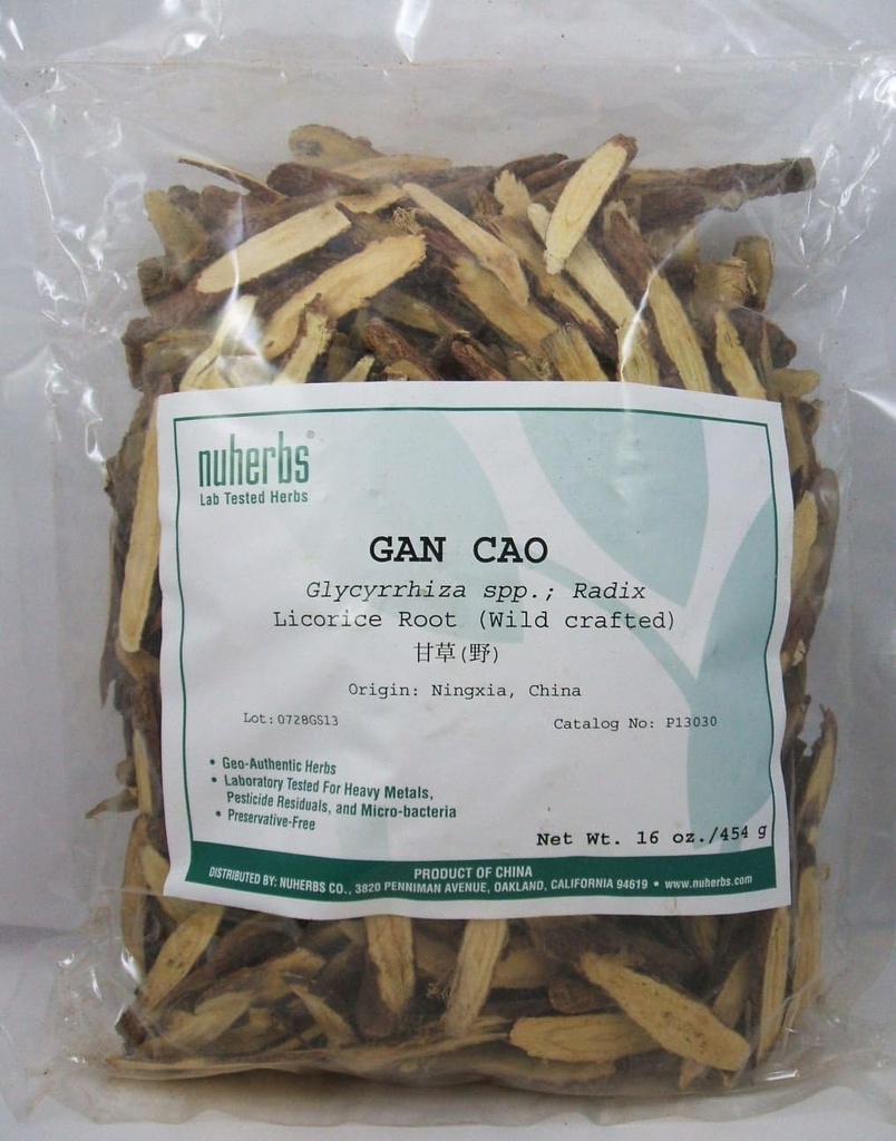 Racine de réglisse - forme tranchée (Gan Cao) 1 livre - Wildcrafted, laboratoire testé - Nuherbs