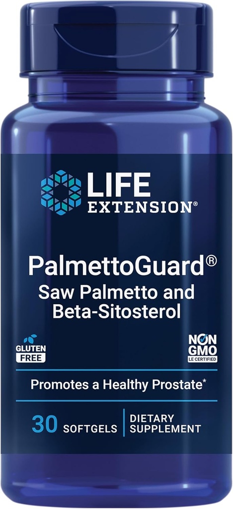 Life Extension PalmettoGuard Saw Palmetto & Beta-Sitosterol – Supports Healthy Prostate Function & Hormone Metabolism Health – Supplements for Men - Gluten-Free, Non-GMO – 30 softgels
