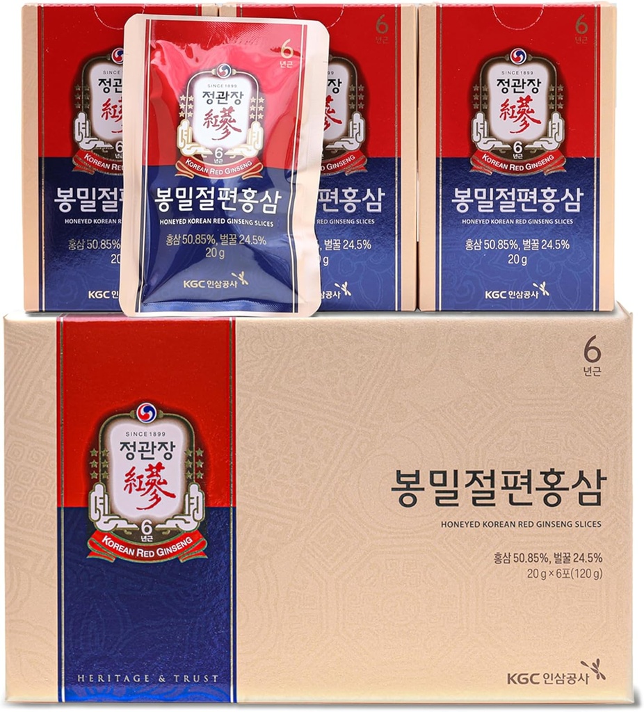 Tranches de ginseng rouge coréen miellé, stimuler l'énergie naturelle, la performance et l'immunité - 6 Pack