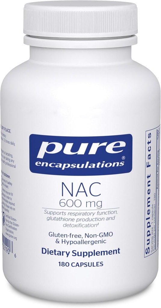 Pure Encapsulations NAC 600 mg - N-Acetyl Cysteine NAC Supplement for Lung Health & Immune Support, Liver Support & Antioxidants* - with Freeform N-Acetyl-L-Cysteine - 180 Capsules