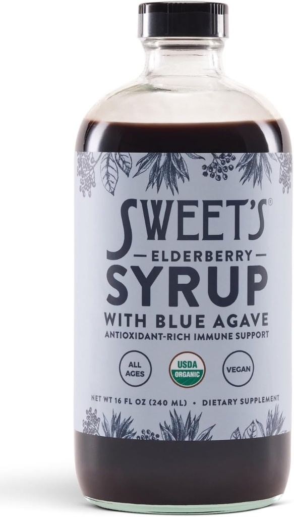 Elderberry Syrup with Blue Agave | Immune Support | USDA Organic Certified | Non-GMO | Vegan | Gluten-Free (16 oz)