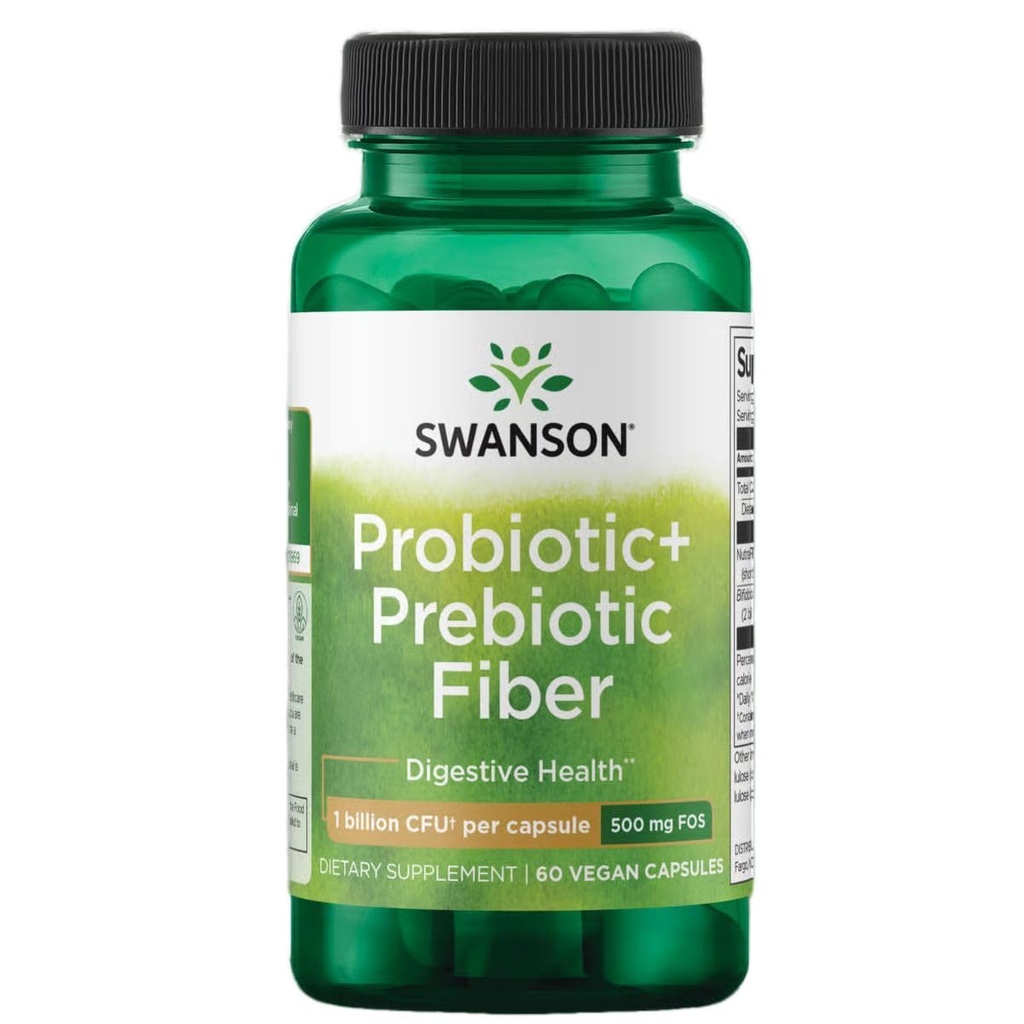 Swanson Fibre prébiotique + probiotique - Supplément naturel favorisant le système digestif et le soutien immunitaire de la santé - Aides Régulière et santé de l'IG - (60 capsules, 500 millions d'UFC chacune)