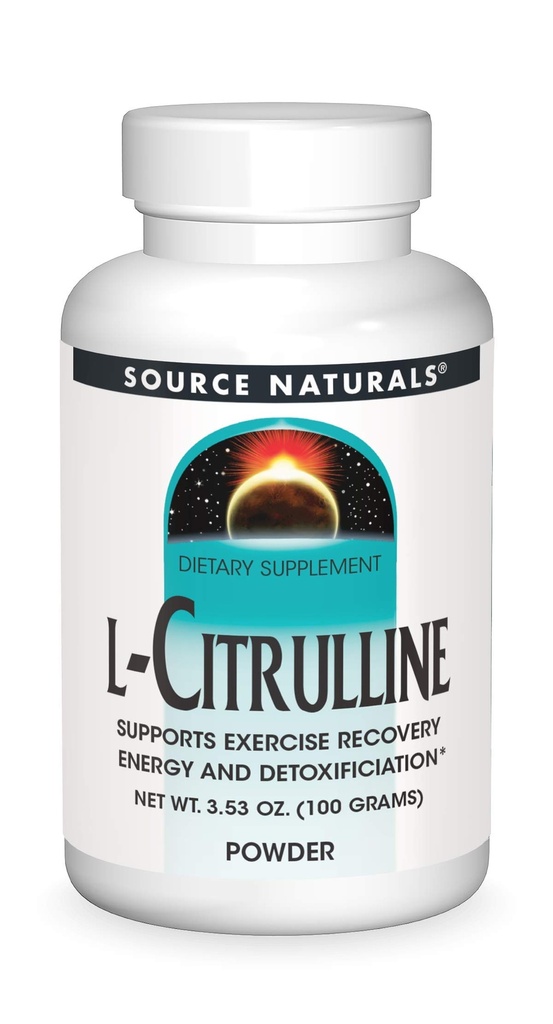 Source Naturals Poudre L-Citrulline, soutient la récupération de l'exercice, l'énergie et la désintoxication - 100g