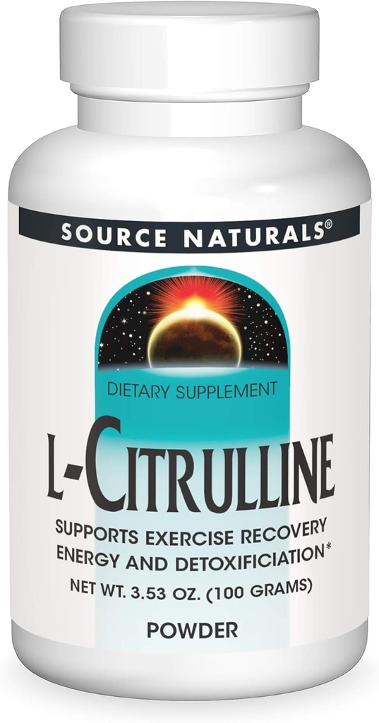 Source Naturals Poudre L-Citrulline, soutient la récupération de l'exercice, l'énergie et la désintoxication - 100g