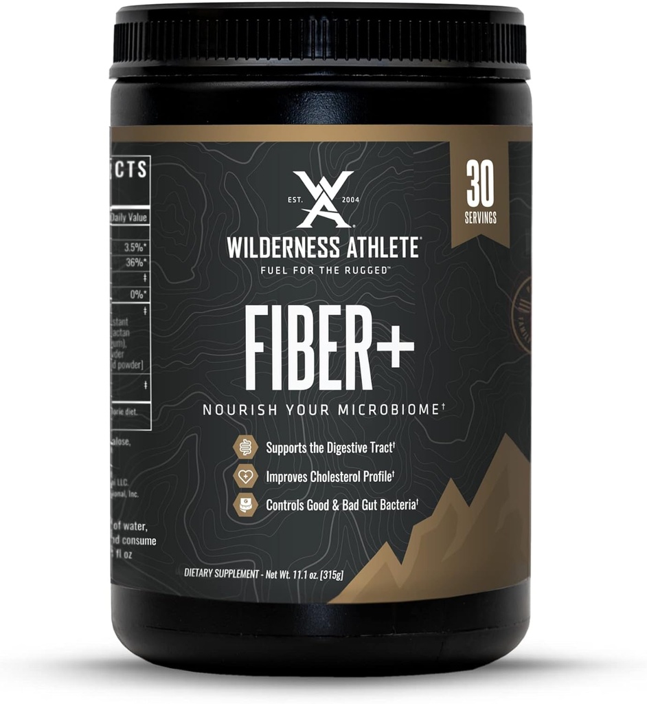 Wilderness Athlète Fiber+-Supplément de fibre soluble et soluble pour les femmes et les hommes - Poudre de fibre prébiotique pour le soutien digestif - Mélange de boisson quotidienne - Poudre alimentaire non aromatisée