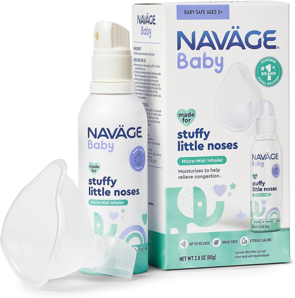 Navage Baby Micro-Mist Saline Inhaler - Saline Nasal Spray pour le soulagement de la congestion - Pediatrician Endorsed Baby Nasal Spray avec/Masque et silencieux, Mist continu (2.8 oz)