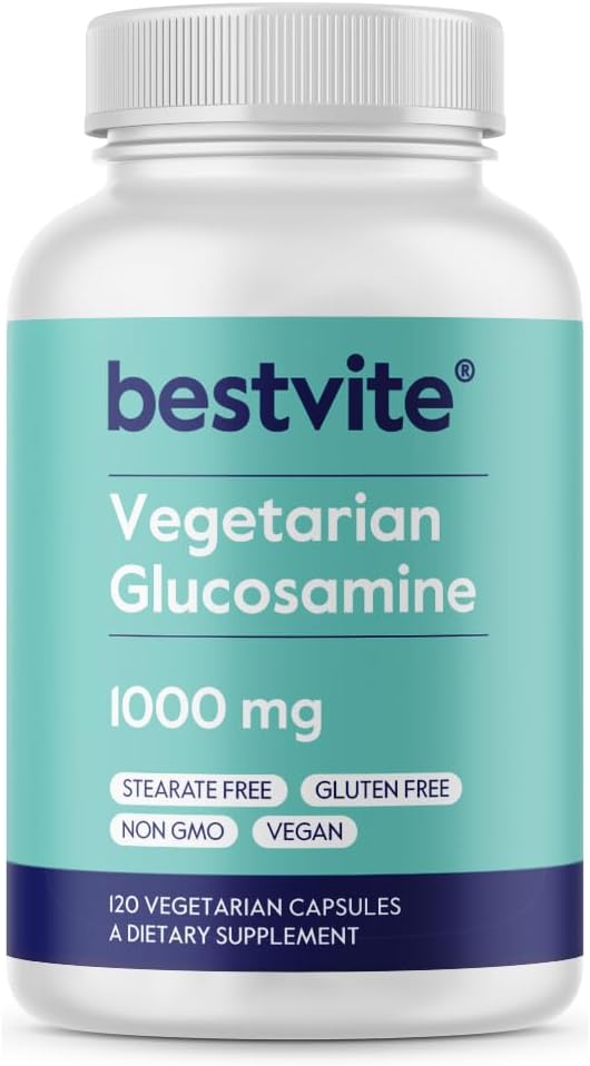BESTVITE Glucosamine végétarienne 1000mg (120 capsules végétariennes) - Pas de stéarate - Pas de remplissage