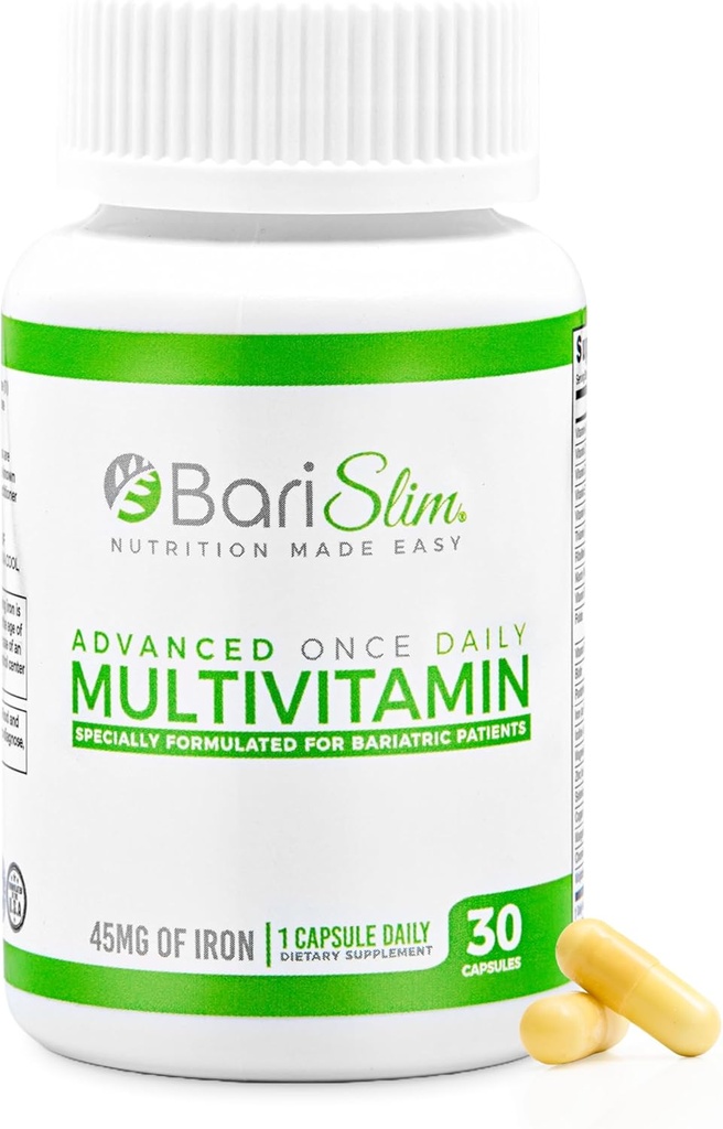 BariSlim Avancé une fois par jour Capsule multivitamine bariatrique - 45 mg de fer - Vitamine bariatrique pour la chirurgie post-baratrique incluant le pont gastrique et la Manche gastrique