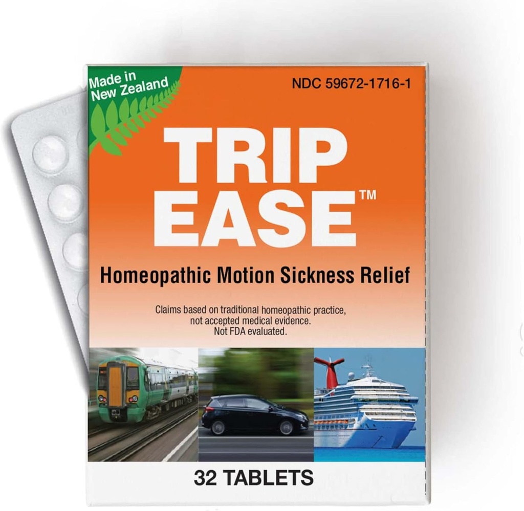 Miers Laboratories Trip Ease – Comprimés homéopathiques de soutien de voyage, essentiels de croisière pour les voyages en voiture, en bateau et en avion (32 Comprimés)