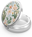 Pill Box 3 Compartiment Médecine Pill Case, Portable pour Pocket ou Purse Pill Box Decorative Metal Medicine Vitamine Organizer Cadeau unique (Floral Flower)