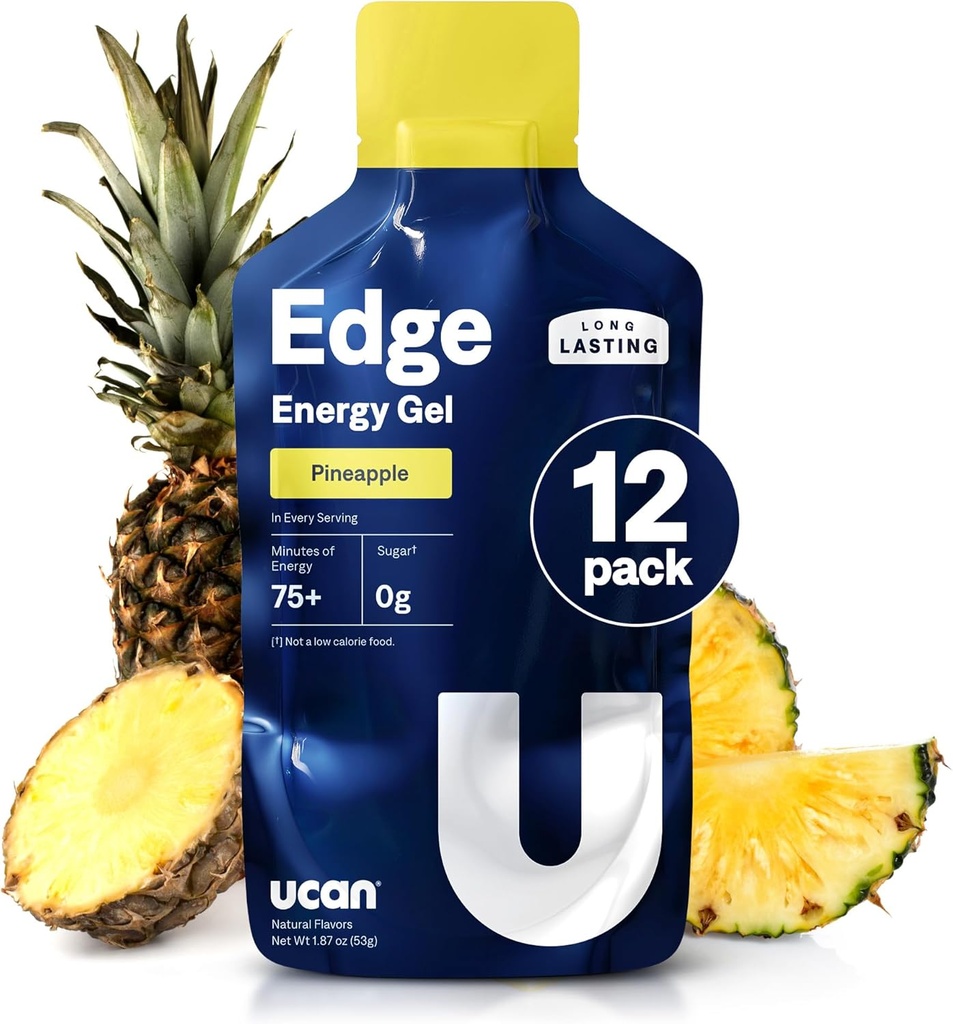 UCAN Edge Energy Gel Shots, Ananas (12, 1.87 Ounce Packets) pour la course, l'entraînement, les entraînements, la condition physique, le vélo, Crossfit