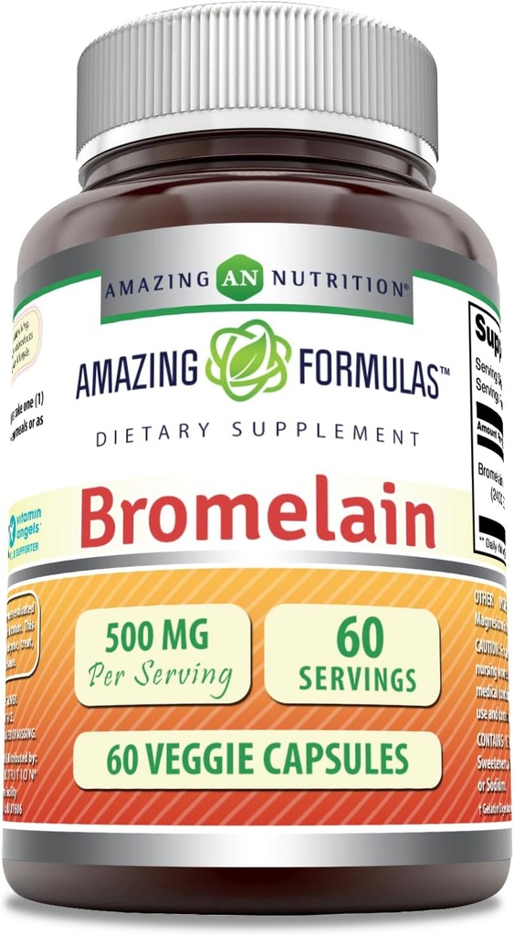 Amazing Formulas Bromelain 500mg 2400 GDU, 60 Veggie Capsules | Non-GMO | Gluten Free | Made in USA | Ideal for Vegetarians