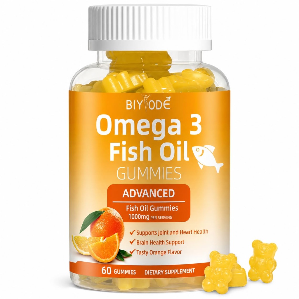 Omega-3 Suppléments à l'huile de poisson: Pure 1000mg Omega-3 Gommies Soutien Coeur articulaire Eye Cerveau Immune Santé 60 Gommies 30 Jour d'approvisionnement