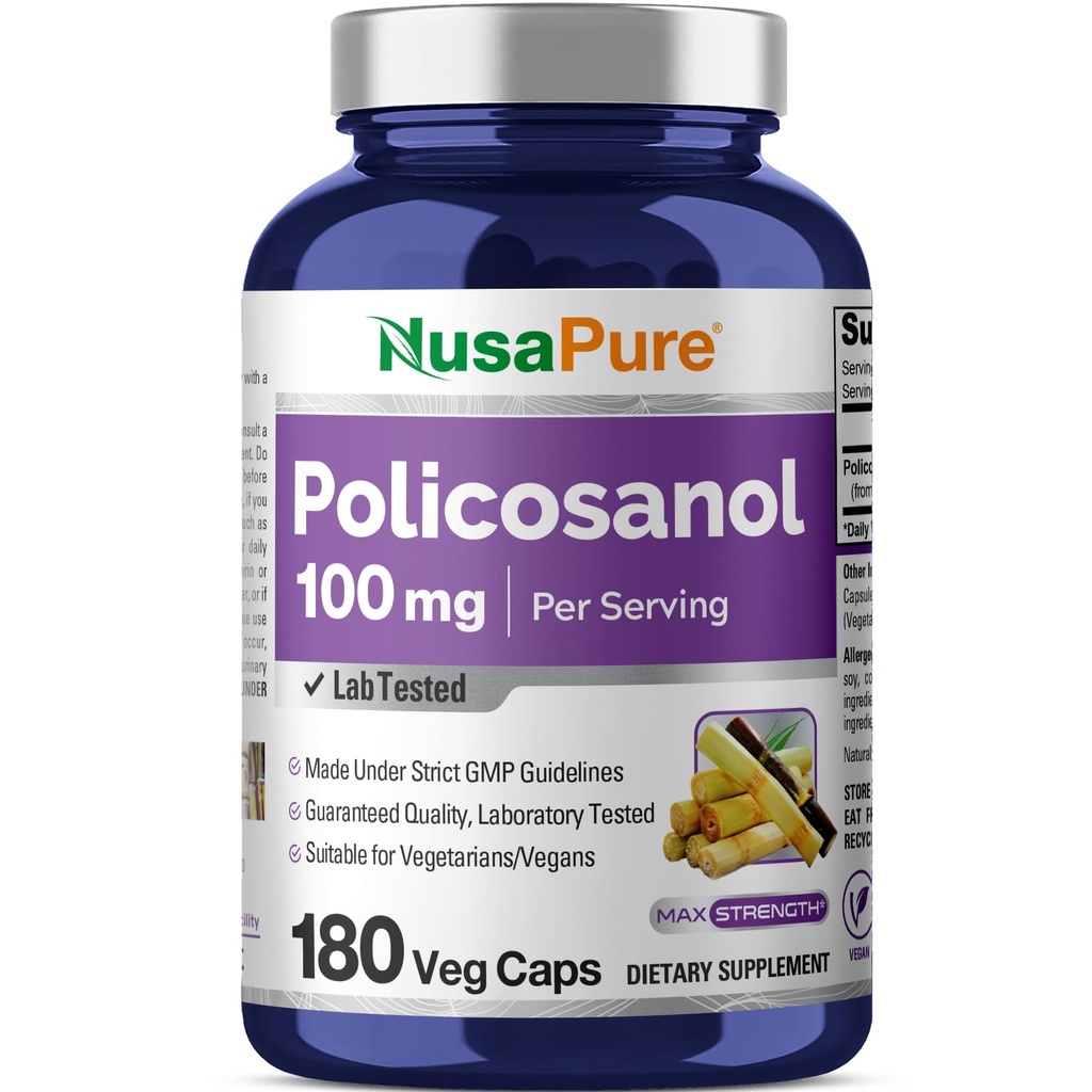 NusaPure Policosanol 100mg 180 Capsules de Veggie (Vegan, non-OGM)
