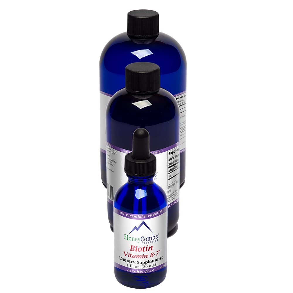 HoneyCombs Vitamine B7 (Biotine) gouttes – Supplément de cheveux, peau, ongles de biotine liquide – Vitamines de digestion et cheveux - Sans alcool, non-OGM Vitamine liquide pour cheveux, peau et ongles sains, 8 Fl Oz.