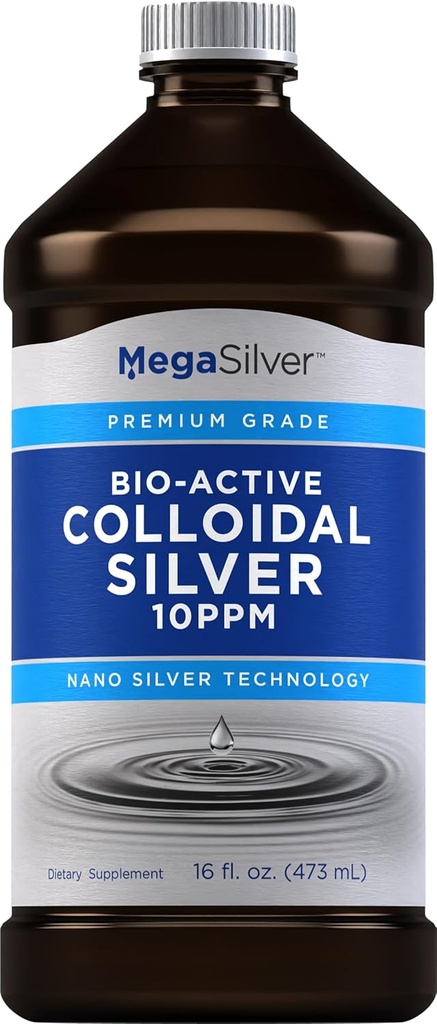 Pipping Rock Colloïdal Silver gouttes liquides de 16 Fl Oz, 10 PPM, Teinture bio-active de qualité supérieure, sans OGM, supplément sans gluten