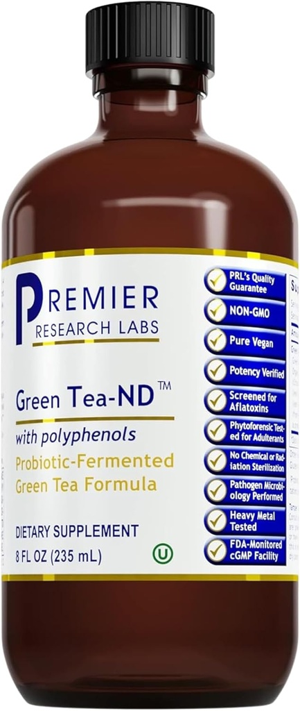 Premier Research Labs Green Tea-ND - Supplément de thé vert fermenté probiotique avec ECGC, Camellia Sinensis liquide, gouttes supplémentaires pour les adultes, végétalien - 8 Fl Oz bouteille