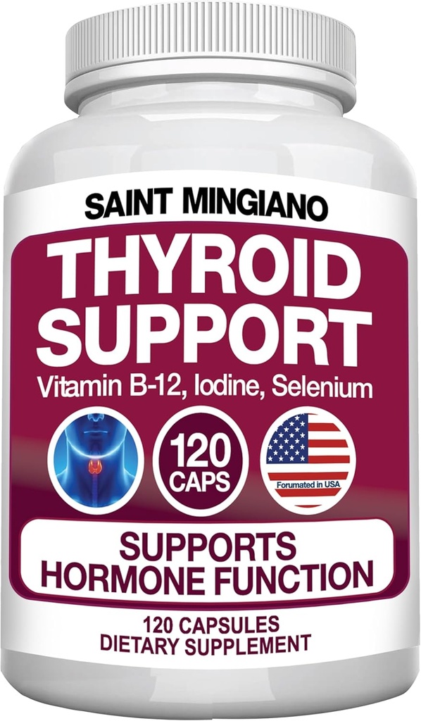 Supplément de soutien à la thyroïde avec Iodine (120 capsules) pour aider le corps à masser et à améliorer l'énergie, l'appareil cardiovasculaire, l'énergie et la préparation de focus (14 vitamines naturelles)