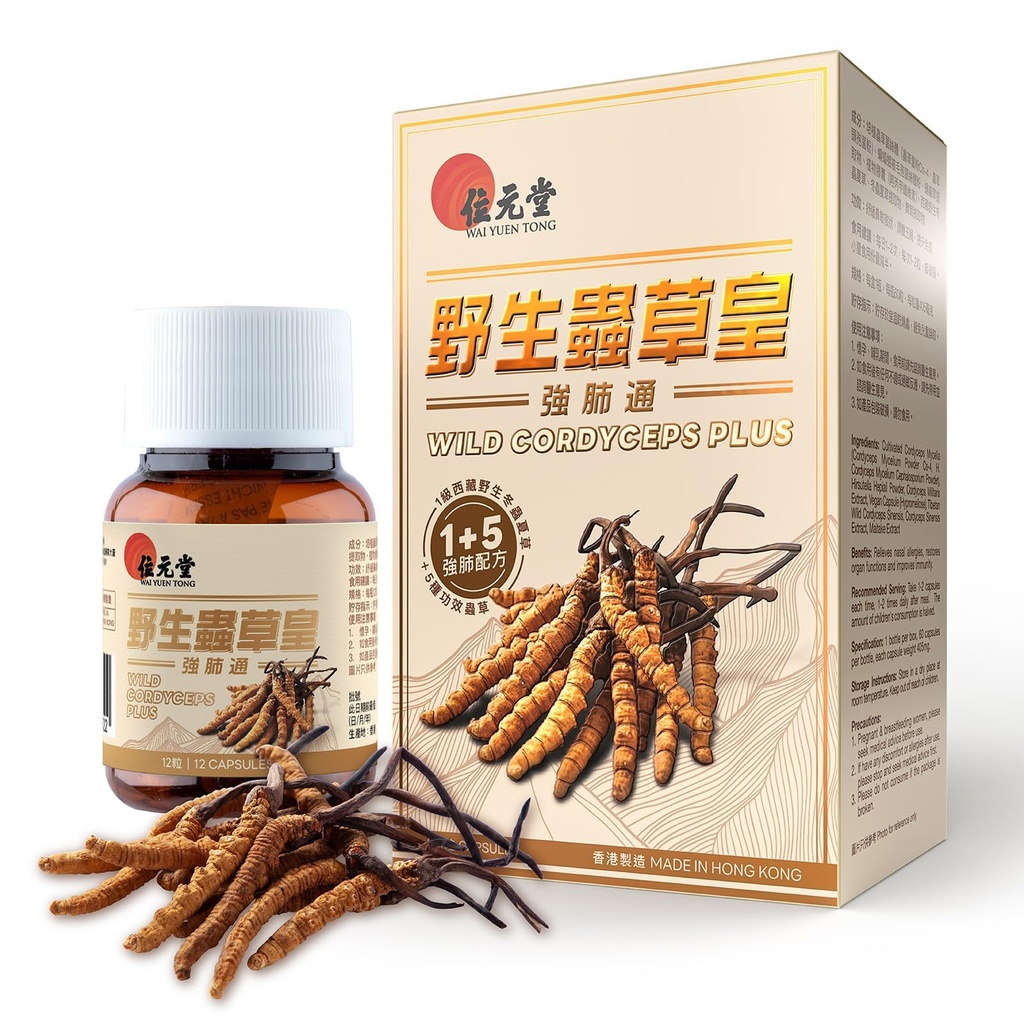 Cordyceps Sauvages Plus – Cordyceps Sauvages Tibétains & 5 Cordyceps Cultivés pour Immune, Energy & Lung Support – 60 Capsules