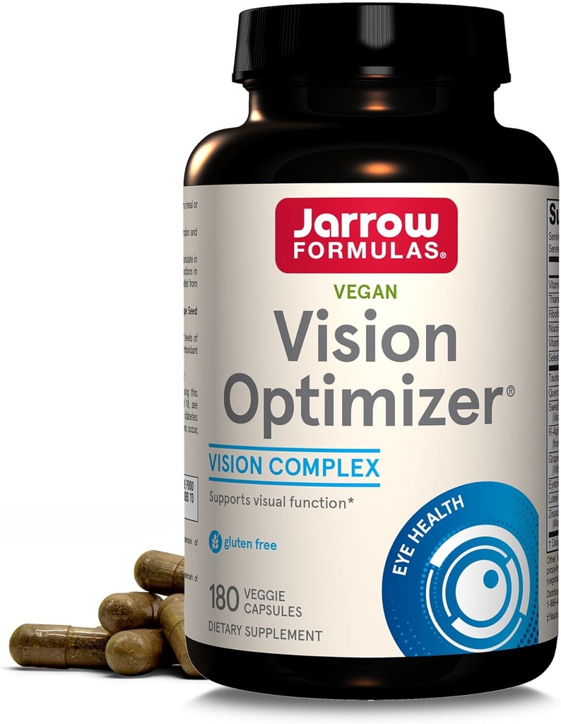 Formules de Jarrow Vision Optimizer Capsules de légumes - 180 Compte - Supplément pour yeux - Supplément alimentaire - avec extrait de graines de raisin, lutéine et zéaxanthin, quercetine et plus - Non-OGM - Sans gluten