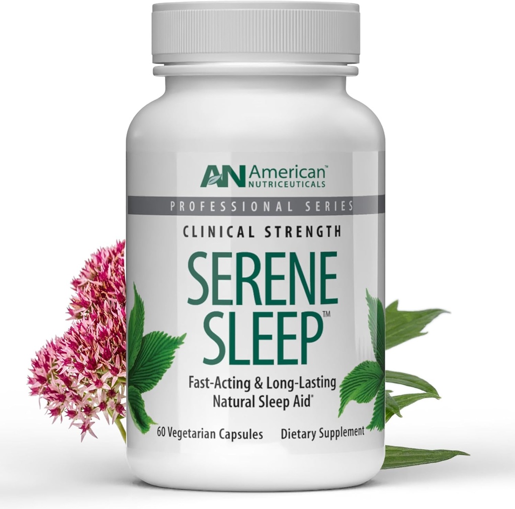 Nutriceutiques américains - Serene Sleep Aid - avec la mélatonine et le magnésium - Tous les soins naturels pour adultes - Longue durée - 60 capsules - 30 jours d'approvisionnement