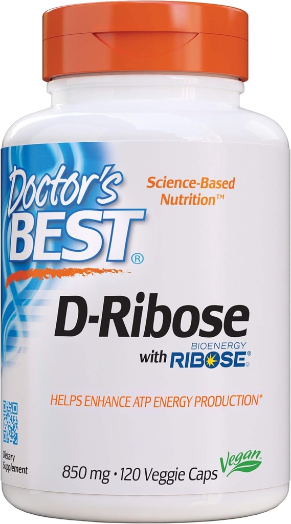 Le meilleur D-Ribose de docteur, soutient la production d'énergie ATP, non-OGM, sans gluten, sans soja, végan 120 bouchons de légumes