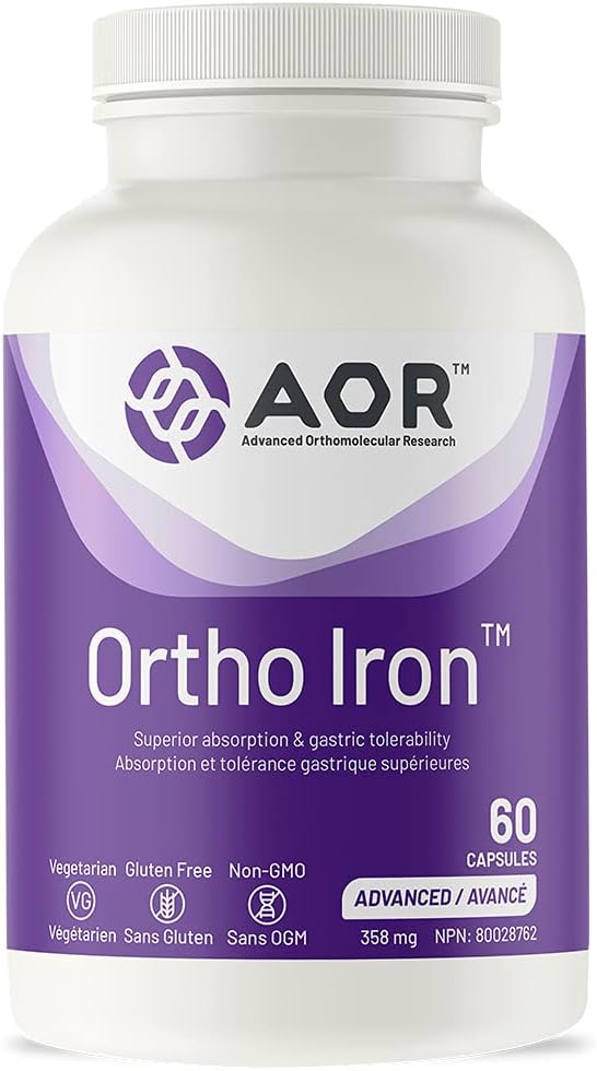 AOR, Ortho Iron, soutient l'absorption du fer et la tolérance gastrique, saine formation de globules rouges, supplément alimentaire, végétarien, 60 portions (60 capsules).