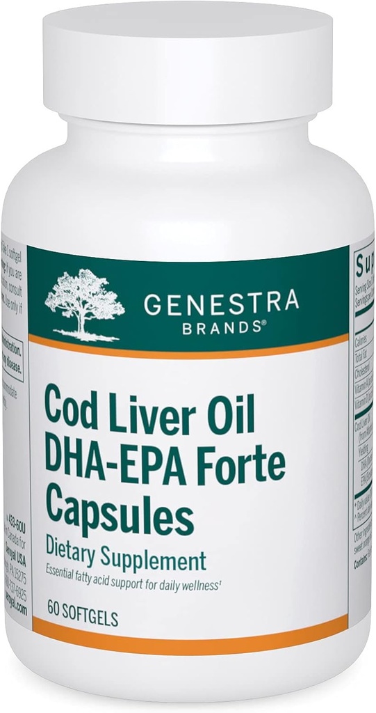 Genestra Marques Huile de foie de morue Capsules Fortes DHA-EPA Mélange de DHA, EPA et vitamines A et D. 60 Softgels