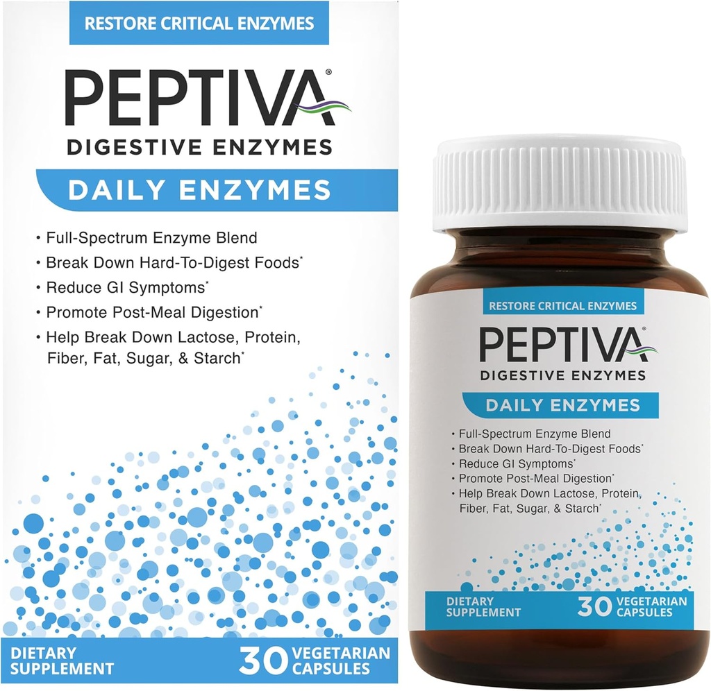 Peptiva quotidien enzymes digestives, plein spectre, la santé digestive quotidienne, soutient la perte d'aliments et la digestion post-ménale, 30ct