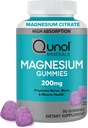 Gommies de magnésium Qunol pour adultes, 200mg Magnésium élémentaire (à partir de 1 750mg Citrate de magnésium), supplément de magnésium à haute absorption, soutient la santé des nerfs, des os et des muscles, végétarien, 90comte